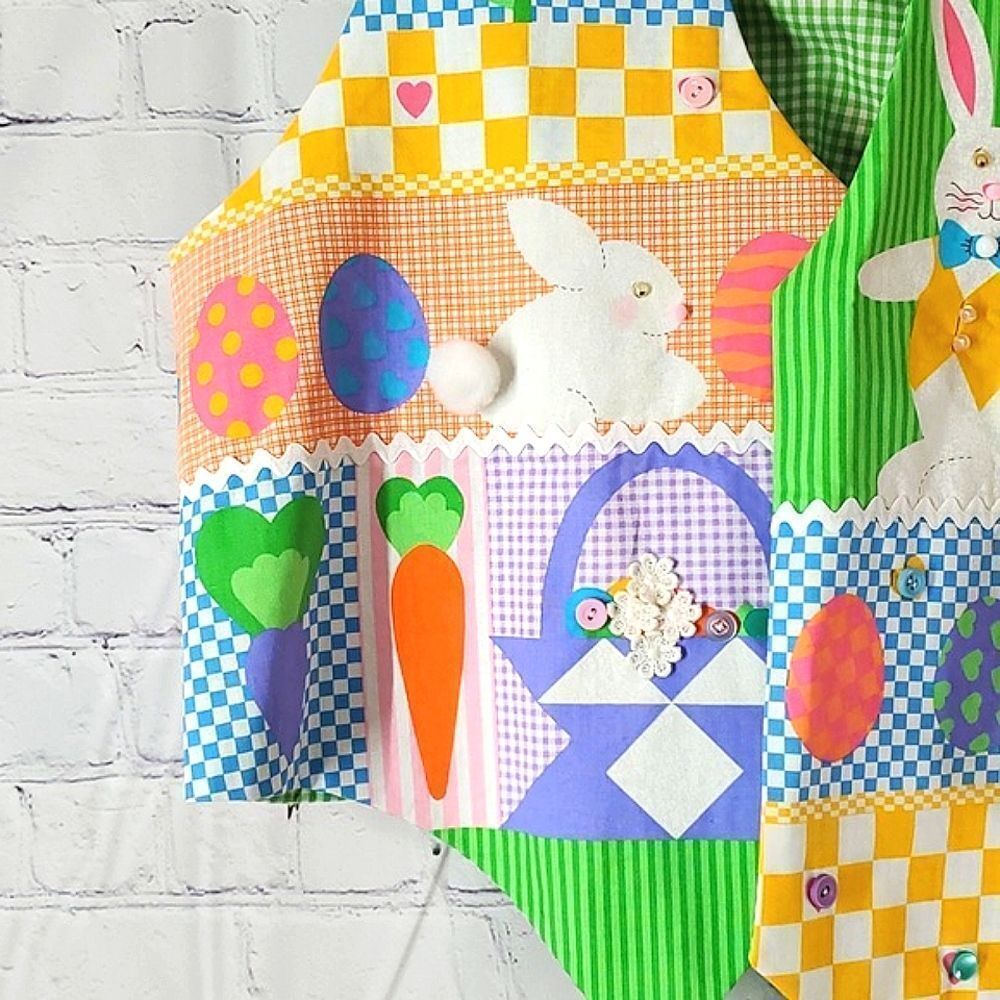 Authentic True Vintage 90s Easter Patchwork Rabbi… - image 6